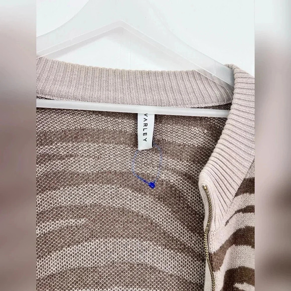 Varley Mayberry Zip Merino Wool longline cardigan in cobweb doe zebra Size S - Picture 5 of 6